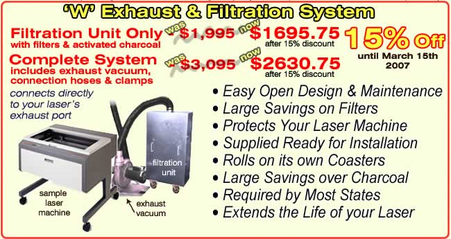Laser Filtration Systems now 15% off Until March 15th, 2007